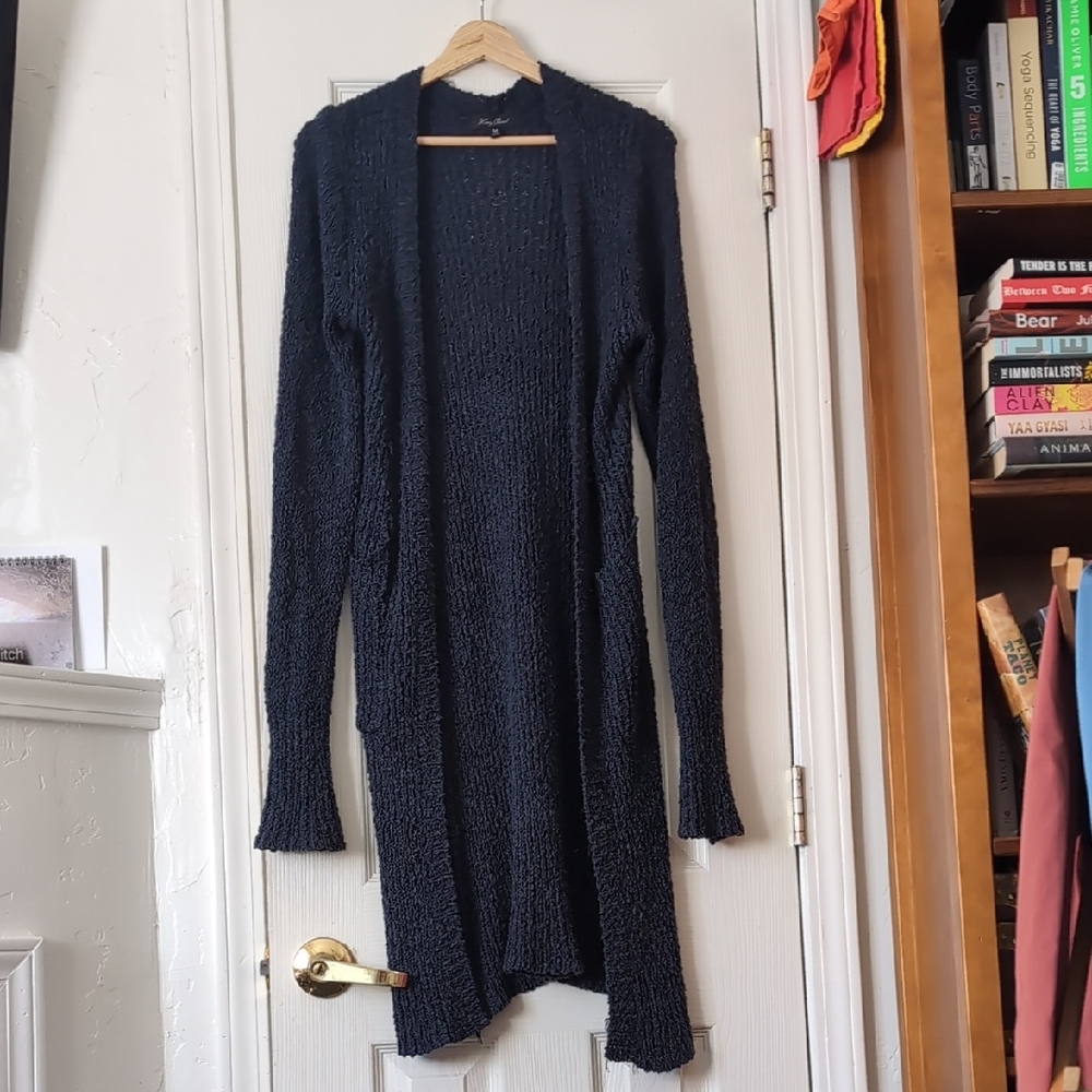 Honey Punch Long Open-Front Navy Cardigan